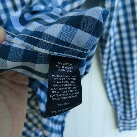 Betabrand Men's Gingham Button Down Shirt Size M Blue Green Check Cotton Stretch - Picture 10 of 12